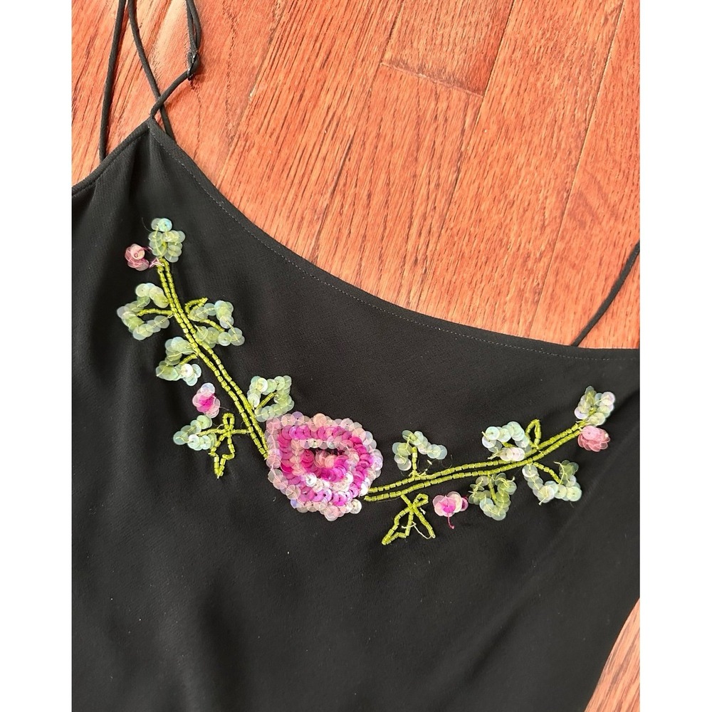 Vintage 90s Betsey Johnson New York Silk Black Sequin Asymmetrical Fringe Dress - Picture 10 of 12
